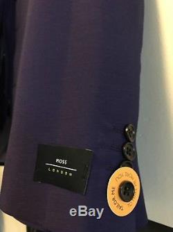 Moss London Mens Suit Slim Fit Violet Purple 3 Piece Single Breasted Formal 36S