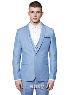 Moss London Slim Fit Sky Blue Linen Suit Jacket 38R TD191 ii 01