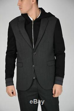 NEIL BARRETT men Suit Jackets Gray Black Hooded Blazer Slim Fit Size 48 IT Gr