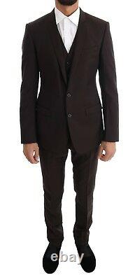 NEW $2400 DOLCE & GABBANA Suit Brown Striped GOLD Slim Fit 3 Piece EU46 / US36/S