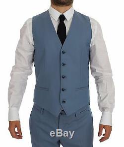 NEW $2600 DOLCE & GABBANA Blue Wool Silk Slim Fit 3 Piece Suit EU44 / US34 / XS