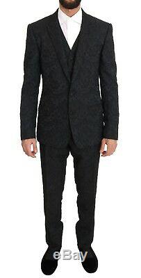 NEW $3000 DOLCE & GABBANA Suit Black Floral Brocade Slim Fit 3 Piece EU50/US40/L