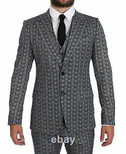 NEW $3200 DOLCE & GABBANA Blue Wool Owl Print Slim Fit 3 Piece Suit EU52/US42/XL