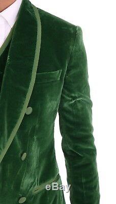 NEW $3400 DOLCE & GABBANA Suit Green Velvet Slim Fit Double Breasted EU46 / US36