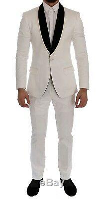 NEW $3400 DOLCE & GABBANA Suit Slim Fit White Brocade Smoking Tuxedo EU54 / US44
