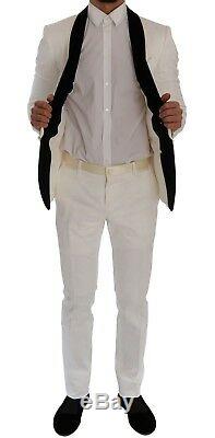 NEW $3400 DOLCE & GABBANA Suit Slim Fit White Brocade Smoking Tuxedo EU54 / US44