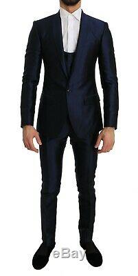 NEW $3800 DOLCE & GABBANA Suit Blue Silk 3 Piece MARTINI Slim Fit s. IT44 / US34