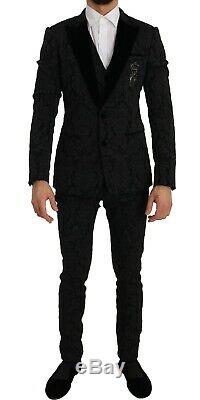 NEW $4000 DOLCE & GABBANA Suit Black Slim Fit 3 Piece Crystal Bee IT46 / US36 /S