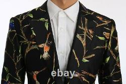 NEW $4400 DOLCE & GABBANA Suit Black Bird Silk SICILIA Slim Fit Blazer IT46/US36
