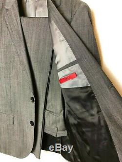 NEW $895 HUGO BOSS Huge 1 Genius Slim Fit Grey Twill Wool Business Suit 38 S
