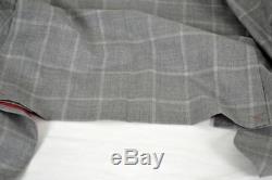 NEW Custom SuitSupply Flat Front Side Vent Grey Windowpane SUIT Slim Fit 42 L