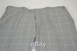 NEW Custom SuitSupply Flat Front Side Vent Grey Windowpane SUIT Slim Fit 42 L