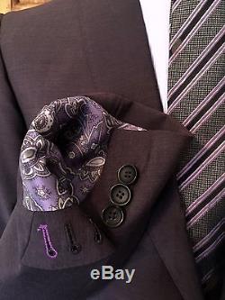 New Luxury Bespoke 40 Reg Slim Fit Purple Suit, Wool&mohair Cloth, Working Cuffs