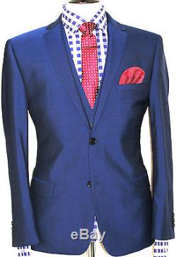New Luxury Mens Ted Baker London Petrol Blue Slim Fit 3 Piece Suit 40r W34 X L32
