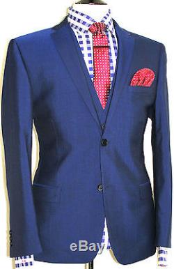 New Luxury Mens Ted Baker London Petrol Blue Slim Fit 3 Piece Suit 40r W34 X L32