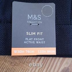 NEW M&S slim fit blue two piece suit jacket 36s & trousers W30/L33in