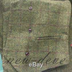 NEW Olive Green 3 Pieces Tweed Men's Suit Slim Fit Jacket 40 42 44 46 48+ Custom