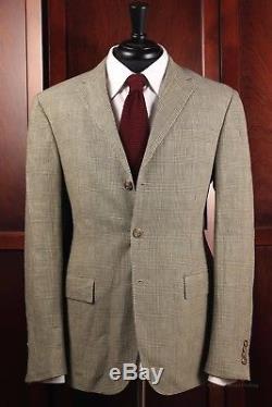 NEW Polo Ralph Lauren Linen/Wool Glen Check Suit Custom Fit Slim 40R Flat Front