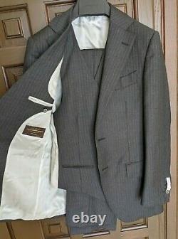 NEW SuitSupply Lazio Grey Stripe 3 Piece Suit, 100% Wool, Slim Fit, Size 34R US