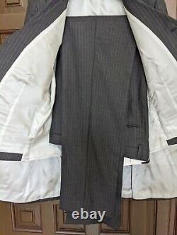 NEW SuitSupply Lazio Grey Stripe 3 Piece Suit, 100% Wool, Slim Fit, Size 34R US