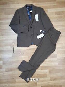 NEXT 2 Piece Suit Mens Jacket Size 42S Trouser 32R W32 L31 Brown Slim Fit