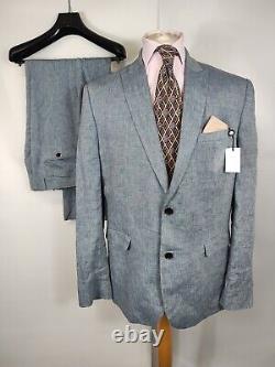 NEXT SIGNATURE Men's Blue NOVA FIDES PURE ITALIAN LINEN SUIT 46L / 36L Slim Fit