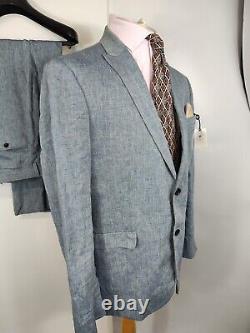 NEXT SIGNATURE Men's Blue NOVA FIDES PURE ITALIAN LINEN SUIT 46L / 36L Slim Fit