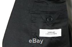NWT $1525 VERSACE COLLECTION Abstract Black Grey Wool Suit Slim 44R Fits 42R