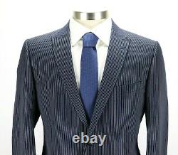 NWT $1885 Gucci Monaco Ink Blue Bold Stripe Cotton Wool Silk Suit 44 R fits 42 R