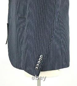 NWT $1885 Gucci Monaco Ink Blue Bold Stripe Cotton Wool Silk Suit 44 R fits 42 R