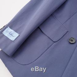 NWT $2395 BELVEST Slate Blue Double-Breasted Cotton Suit 38 R (Eu 48) Slim-Fit