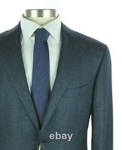NWT $2395 CANALI 1934 Teal Houndstooth Wool Silk Linen Wool Suit 46 R Slim Fit