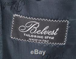 NWT $2995 BELVEST Navy Melange Slim Fit Wool 2Btn Flat Front Suit 52 7L 42 L