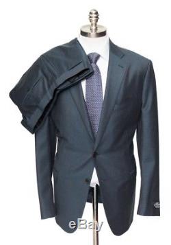 NWT $2995 BELVEST Navy Melange Slim Fit Wool 2Btn Flat Front Suit 56 7L 46 L