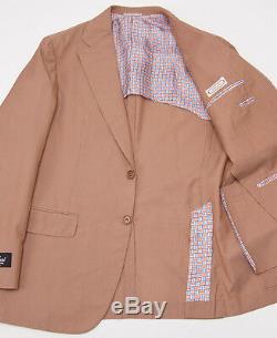 NWT $2995 BELVEST Sand Orange Lightweight Seersucker Silk Suit 40 R Slim-Fit