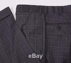 NWT $3795 BELVEST Gray-Pink Windowpane Check Wool Suit Slim-Fit 40 R (Eu 50)