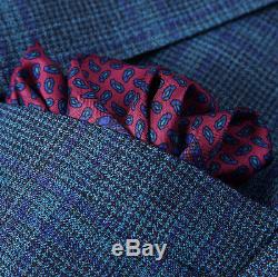 NWT $3795 BELVEST Slim-Fit Teal Blue-Green Check Wool-Silk Suit 40 R (Eu 50)