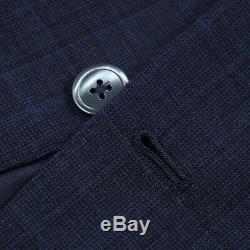 NWT $4195 ISAIA Slim-Fit Dark Blue Check Super 140s Wool Suit 40 R (Eu 50)