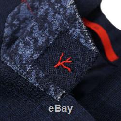 NWT $4195 ISAIA Slim-Fit Dark Blue Check Super 140s Wool Suit 44 R (Eu 54)