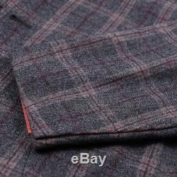NWT $4195 ISAIA Slim-Fit Gray Layered Check Extra Soft Wool Suit 44 R (Eu 54)