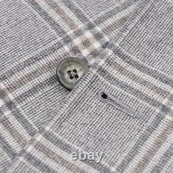 NWT $4195 ISAIA Slim-Fit Light Gray Layered Check Soft Wool Suit 38 R (Eu 48)