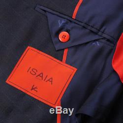 NWT $4195 ISAIA Slim-Fit Navy Blue Check Wool Suit with Peak Lapels 40 R