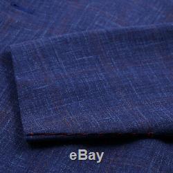 NWT $4195 ISAIA Slim-Fit Royal Blue Check Wool-Silk-Linen Suit 38R (Eu 48)