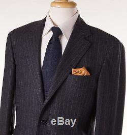 NWT $4295 D'AVENZA Charcoal-Blue Chalkstripe Flannel Wool Suit 40 R Slim-Fit