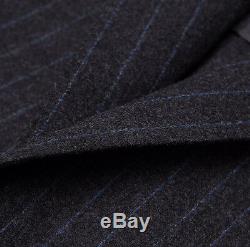 NWT $4295 D'AVENZA Charcoal-Blue Chalkstripe Flannel Wool Suit 40 R Slim-Fit