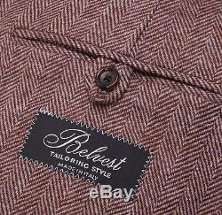 NWT $4495 BELVEST Burgundy Herringbone 100% Cashmere Suit Slim 40 R (fits 38R)