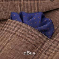 NWT $4575 BRUNELLO CUCINELLI Slim-Fit Brown Check Linen-Wool-Silk Suit 36 R