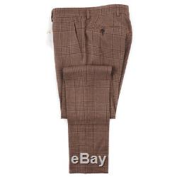 NWT $4575 BRUNELLO CUCINELLI Slim-Fit Brown Check Linen-Wool-Silk Suit 36 R