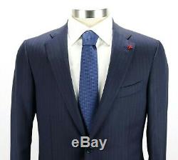 NWT $4595 ISAIA Sanita Navy Blue Stripe Super 160's Suit Slim Fit 44 R fits 42 R