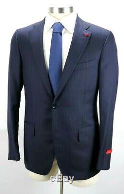 NWT $4595 ISAIA Sanita Navy Blue Stripe Super 160's Suit Slim Fit 46 R fits 44 R
